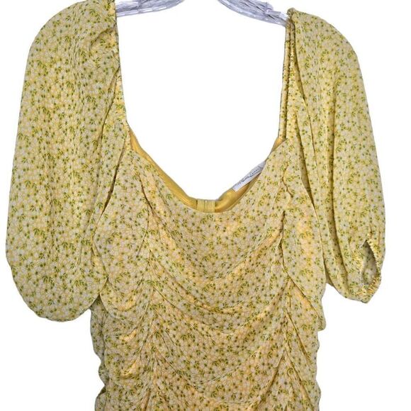 All In Favor Yellow Floral Sasha Ruched Mini Dress Size XL - Picture 3 of 9